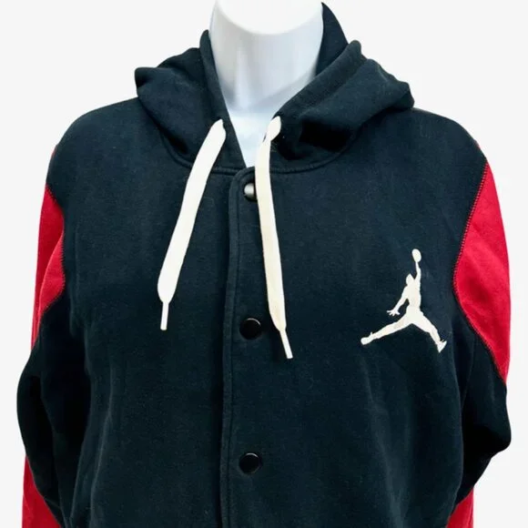 Air Jordan Hoodie Men’s  L Button Fleece Sweat Jacket Embroidered Logo black Red - Picture 5 of 9